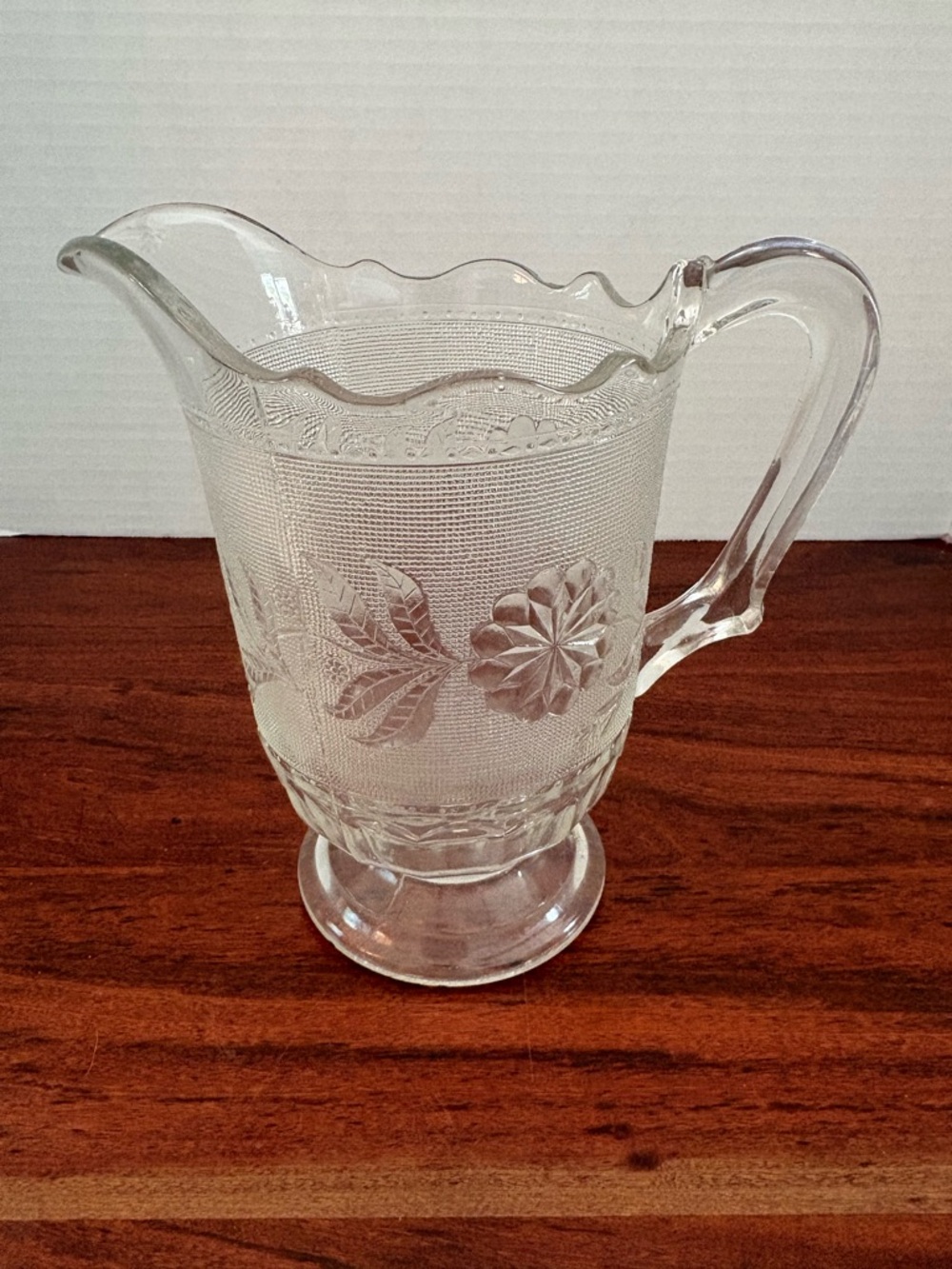Antique EAPG Caton Glass Stippled Dahlia 1880's Footed Pitcher Vintage